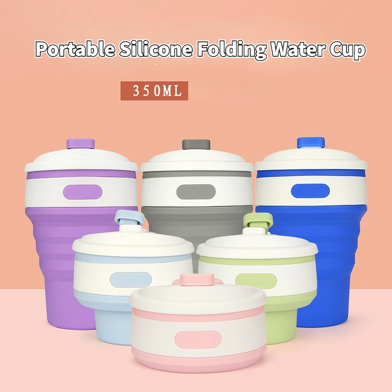

350ml Portable Silicone Folding Water Cup Heat Resistant Collapsible Coffee Cup Outdoor Reusable Drinking Cup For Camp Hiking