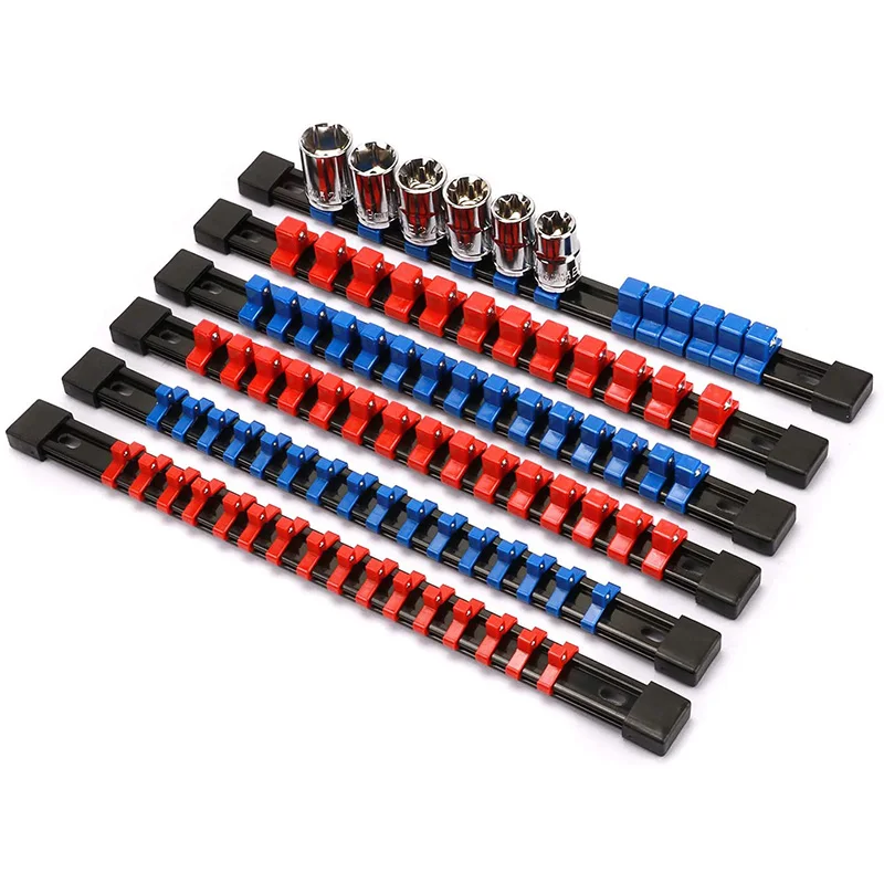 

ABS Socket Organizer Drive Socket Holder 1/4 inch Drive x 32 Clips 3/8 inch Drive x 30 Clips 1/2 inch Drive x 24 Clips 6 Piec