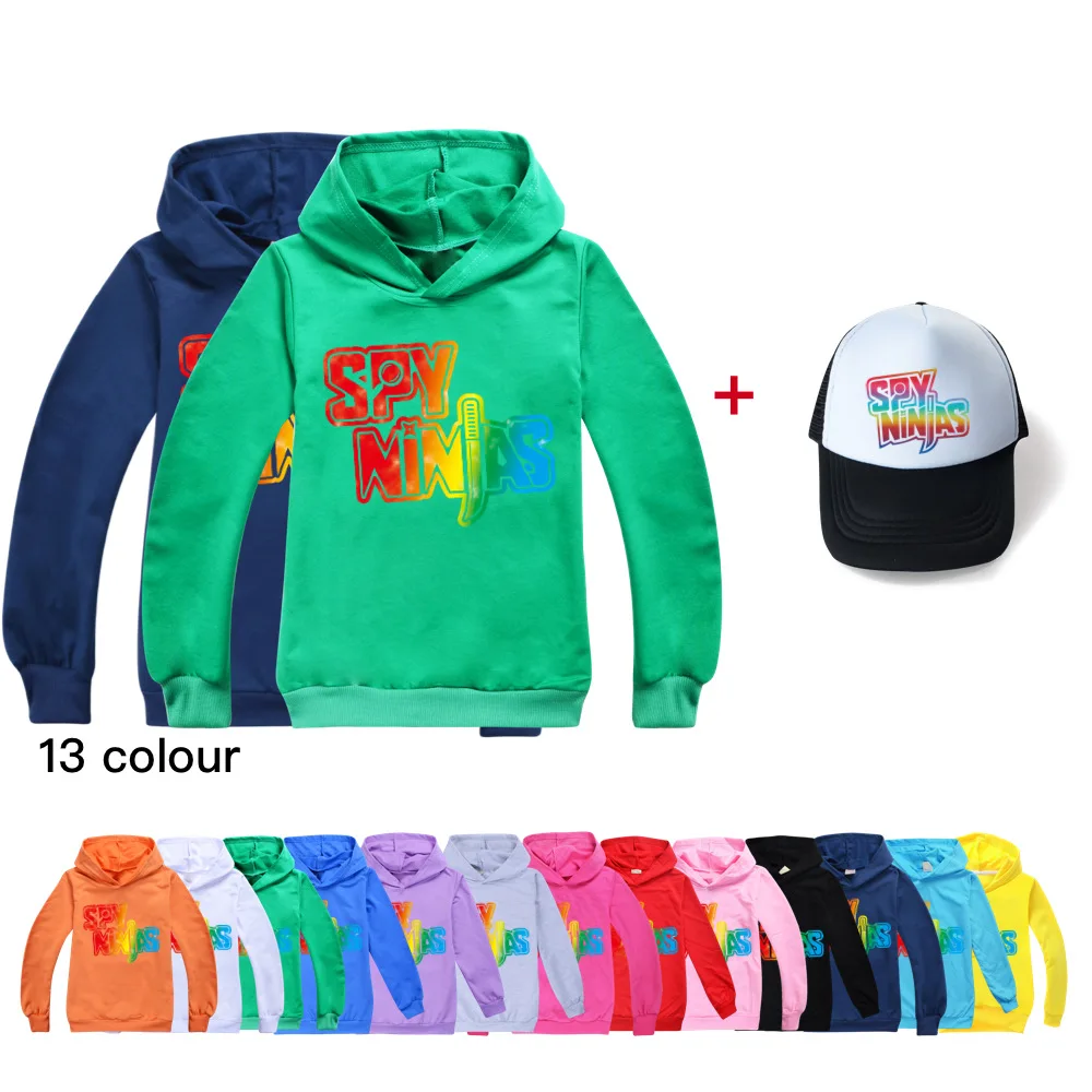 

SPY NINJAS Boys Hooded Sweater Shirt+ Hat Kids Clothes Boys Girls Fashion Cotton Clothes Toddler Long Sleeve Tops 2-16Years