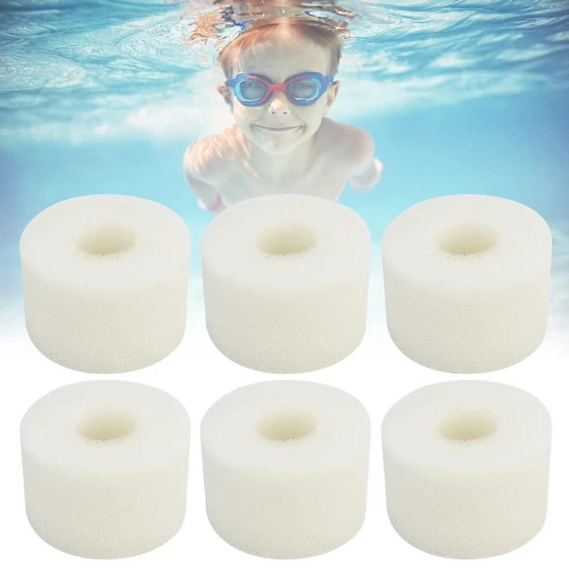 

6 Pcs Swimming Pool Filter White Reusable Washable Foam S1 Type Filter Cartridge Sponge Hot Tub Filter Cartridge