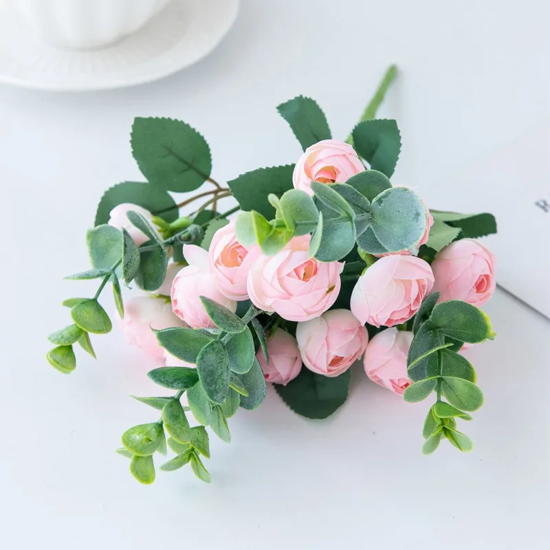 

Simulated Bouquet Of Eucalyptus Roses Artificial Flower Bouquet Fake Rose Flower Wedding Confession Decor Bridal Bouquet