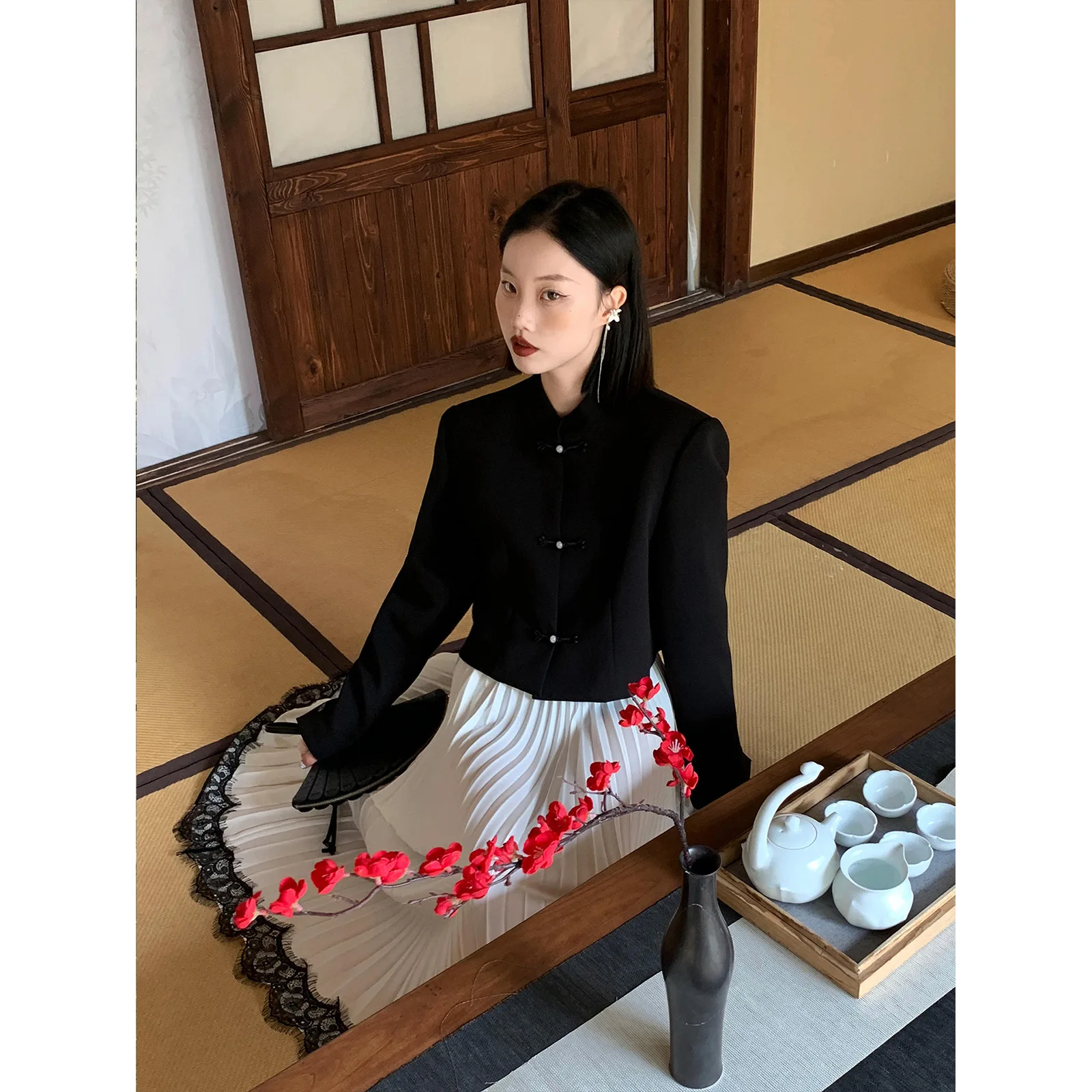 

Skirts Contrast Stitching Lace Lace High Waist Pleated Skirt 2022 New Spring Long Women's Wear
