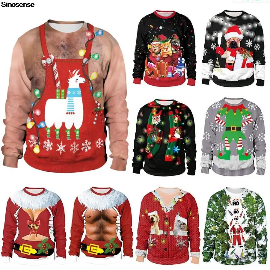 

Men Women Alpaca Snowflakes Ugly Christmas Sweater 3D Funny Printed Holiday Party Sweatshirt Pullover Tacky Xmas Jumpers Tops