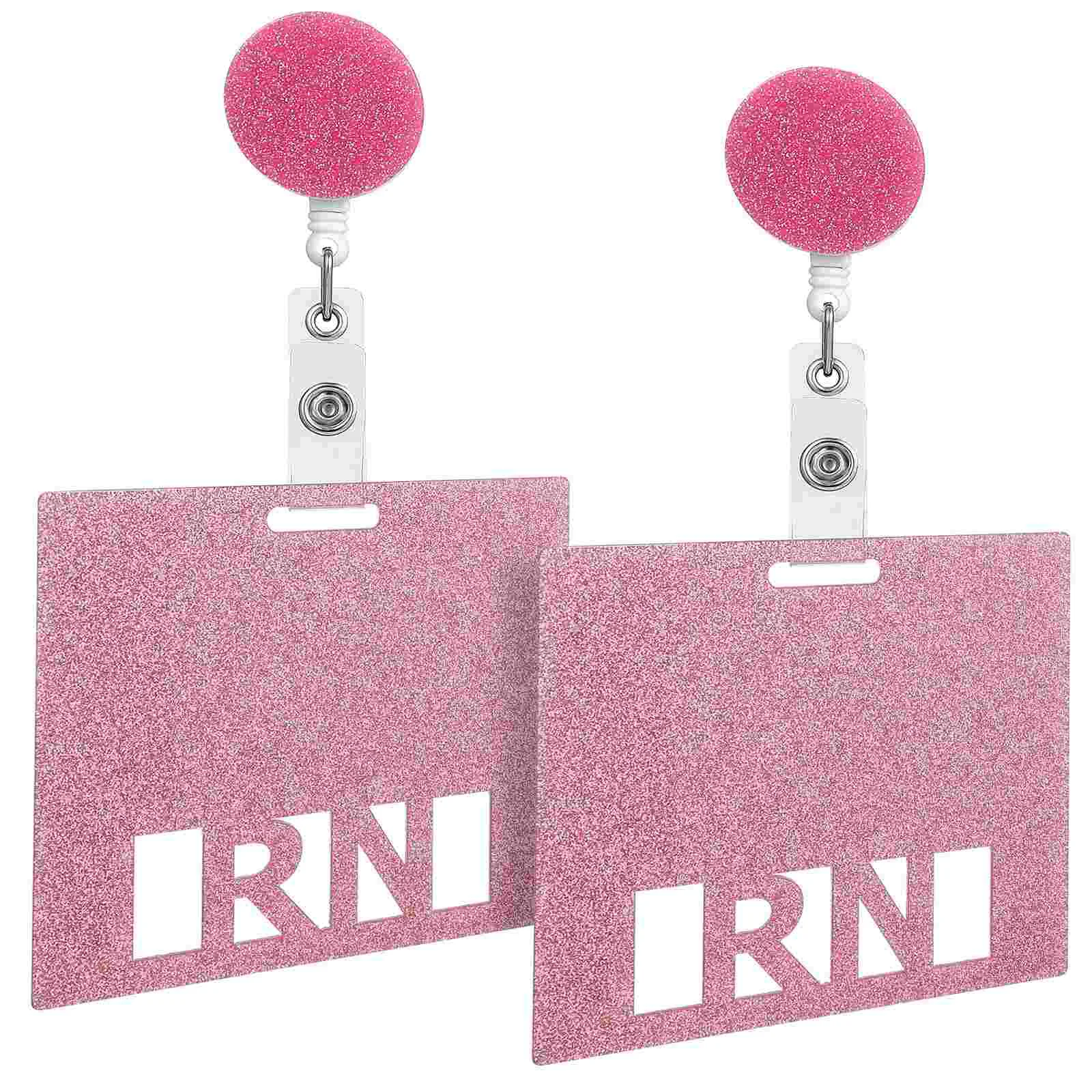 

2Pcs Nurse Badge Cards Glitter Effect Horizontal ID Card Holders with Retractable Buckle