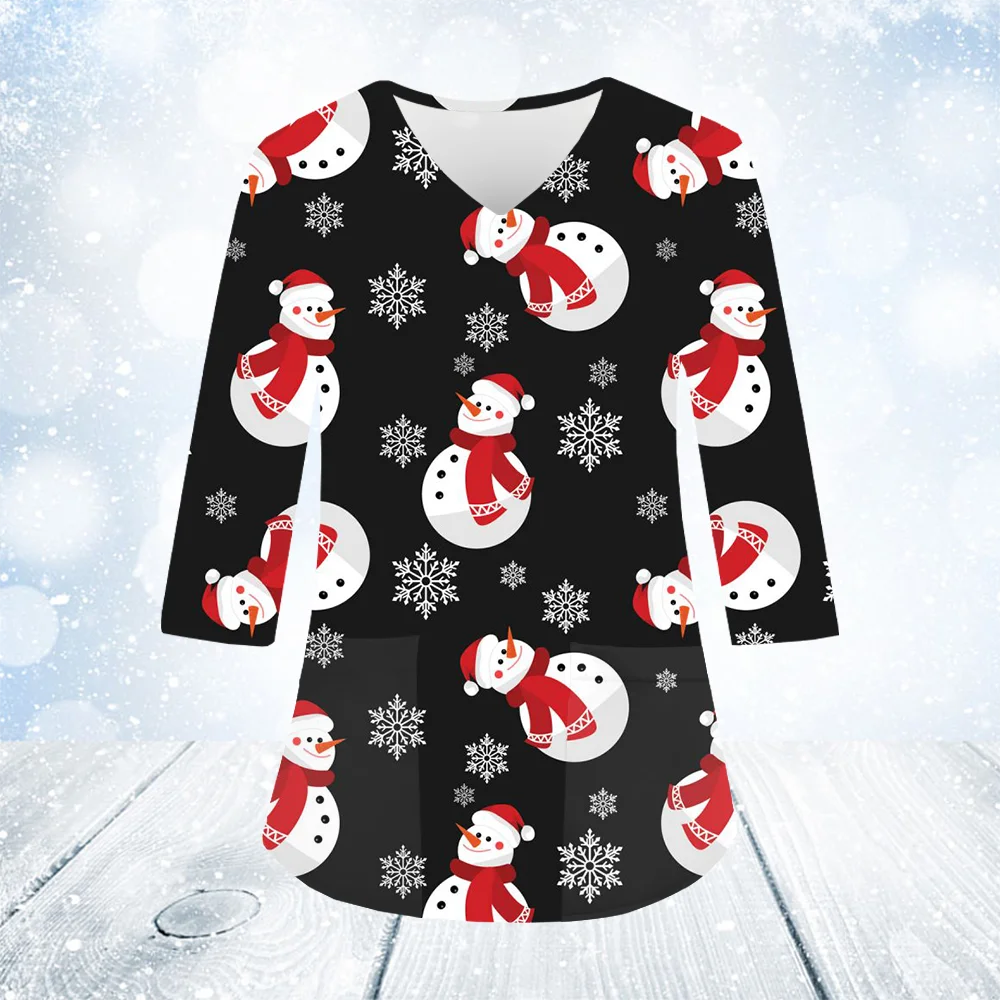Рождественская клиническая форма женский топ с мультяшным принтом для