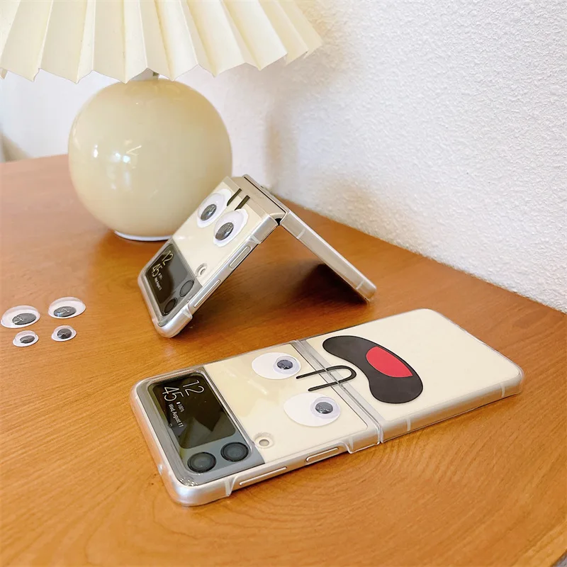 

Милый прозрачный чехол для телефона с изображением мультяшного лица для Samsung Galaxy Z, флип-чехол из искусственного поликарбоната для задней па...