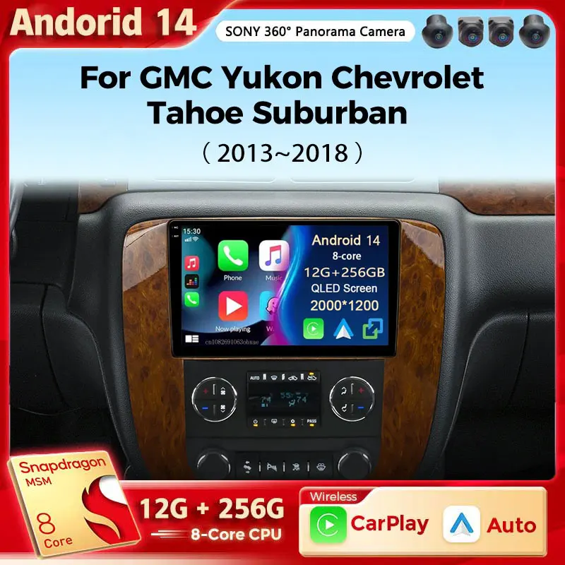 Автомагнитола на Android 14 для GMC Yukon Chevrolet Tahoe Suburban 2008-2012 Carplay мультимедийный