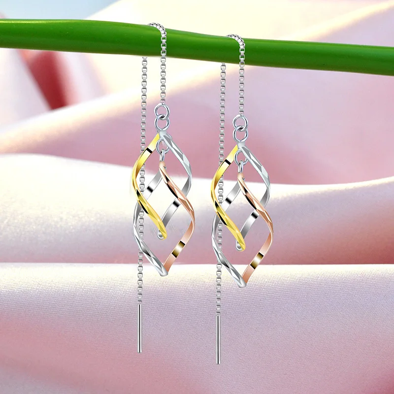 

Women's 925 Sterling Silver Plating Color Gold Hanging Earrings Elegant Japan and South Korea Internet Hot Silver Jewelry Group