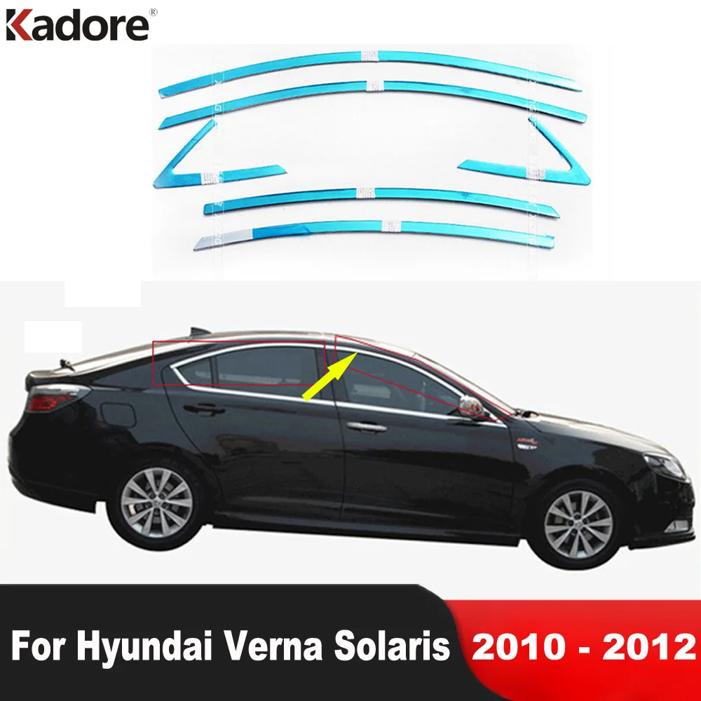 

For Hyundai Verna Solaris 2010 2011 2012 Stainless Steel Upper Window Frame Sill Trim Molding Garnish Strip Car Accessories