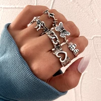 punk love butterfly hollow rings set alloy chain ring crystal rhinestone ring combination jewerly gift women rings 4 10pcs set