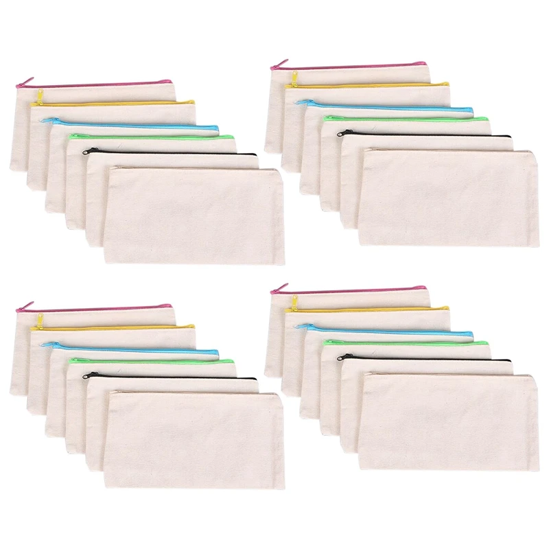 

24PCS Canvas Zipper Bag, Pencil Bag, Canvas Cosmetic Bag, Blank Canvas Cosmetic Bag, Travel Bag