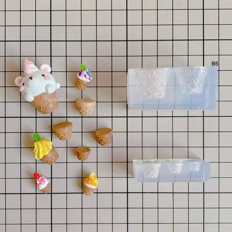 

Y51E 2 Pack DIY Ornaments Mold Craft Making Molds Resin Moulds Ice Cream Cone Silicone Material Hand-Making Accessories