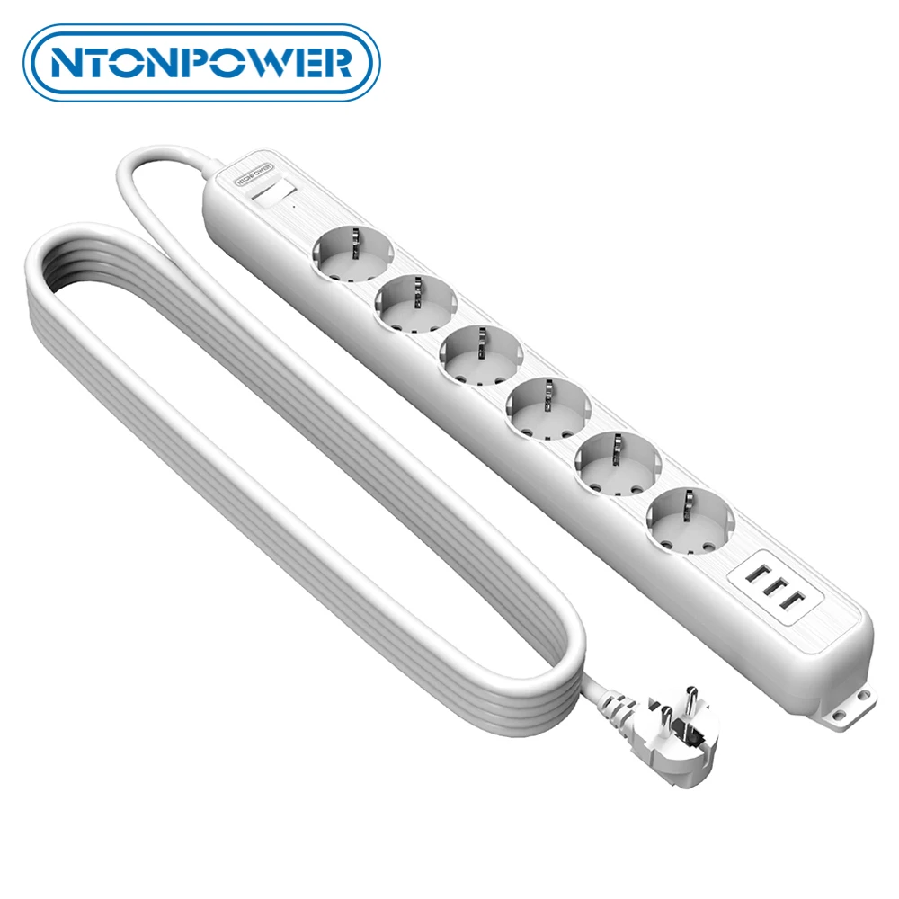 

NTONPOWER EU Plug Power Strip Multiple Socket Surge Protector Charger Wall Mounted with Extension Socket for Network Filter