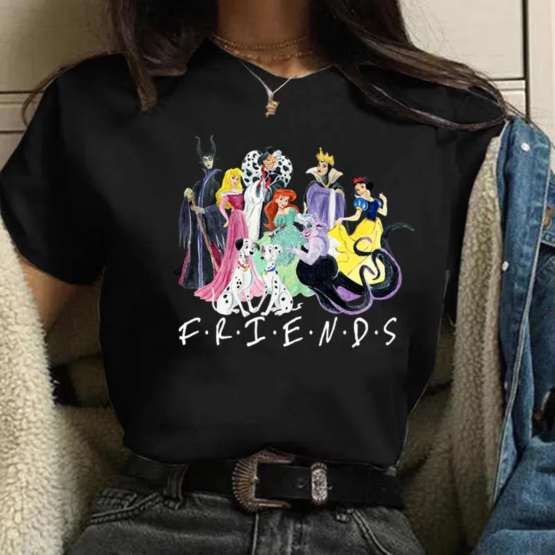 Funny Disney Villains Graphic Print Women Tshirt Harajuku 90s Girl Tees Summer Short Sleeves T Shirts Female Streetwear Tops