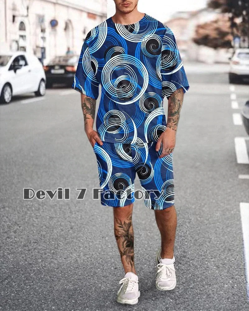 2023 New Summer Men T-Shirts Shorts Sets Fashion Round Neck Short Sleeve Tees Casual Man Clothing Tops Tracksuit 2 Piece Suit
