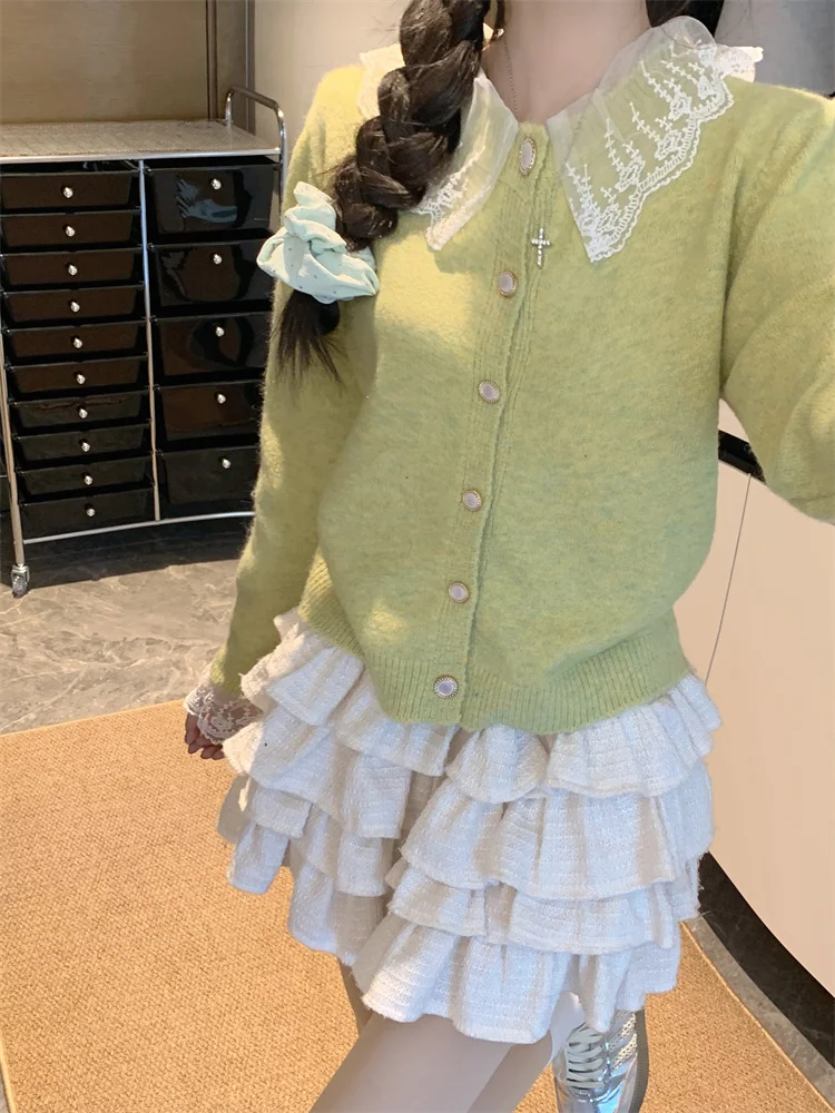 Утолщенный свитер с кружевной строчкой кардиган верхняя одежда женская