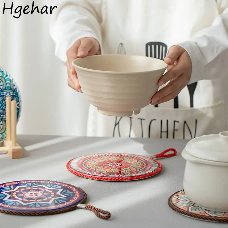 

6 Colors Tea Mat Round 16cm Print Ceramic Decorated Heat-resistant Kitchen Placemat Japan Style Restaurant Hot Sale Retro Home