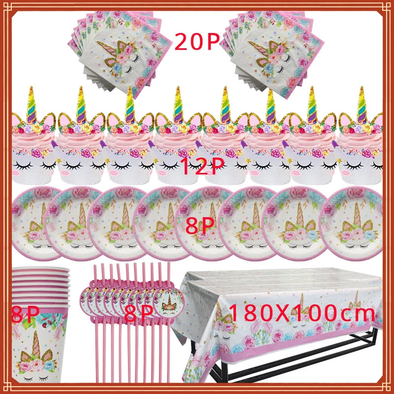 

New in WEIGAO Unicorn Decoration Birthday Party Decor Kids Unicorn Disposable Tableware set Baby Shower Girl Birthday Party Supp