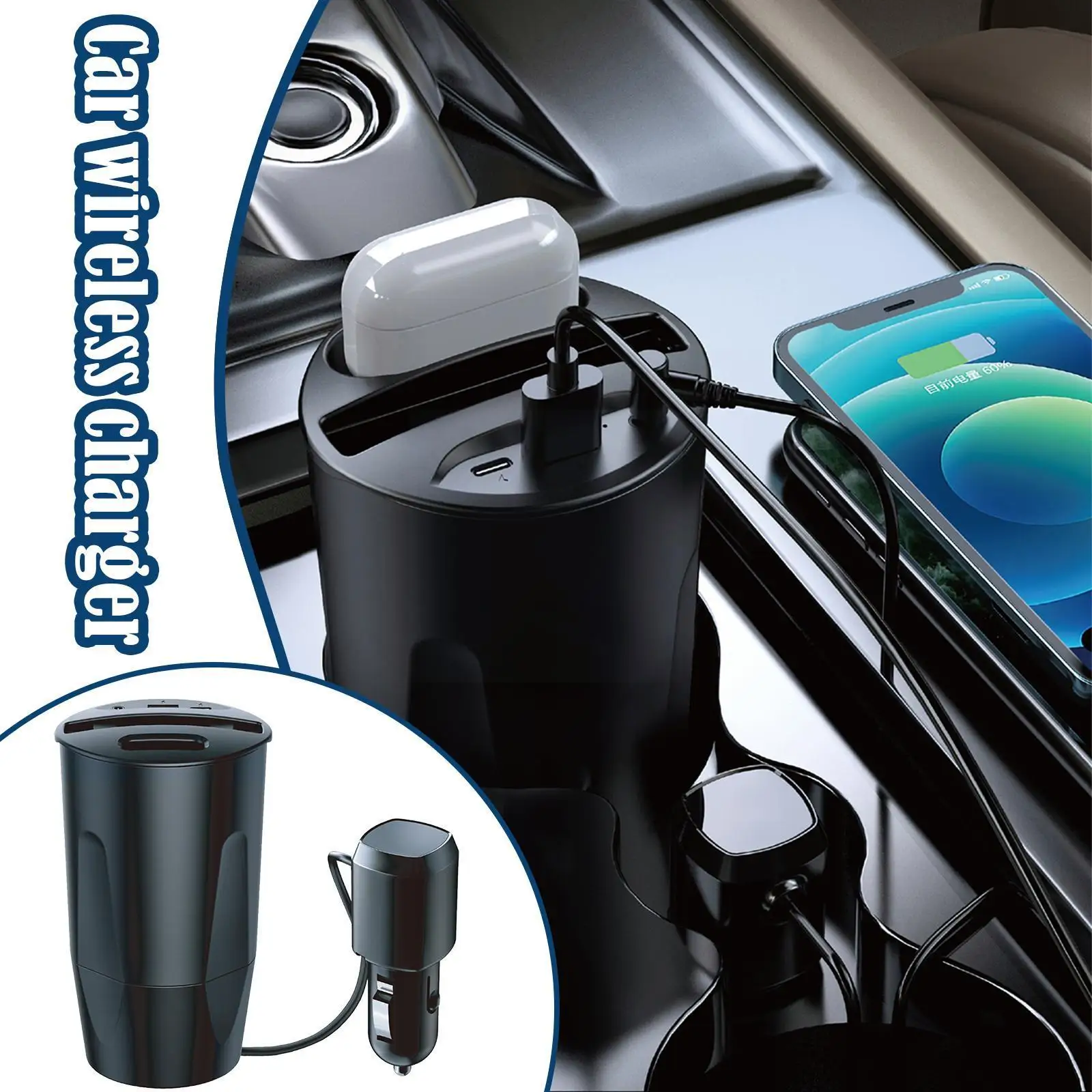 

Автомобильное беспроводное зарядное устройство в виде чашки для AirPods, зарядное устройство USB для быстрой зарядки, автомобильные зарядные ус...