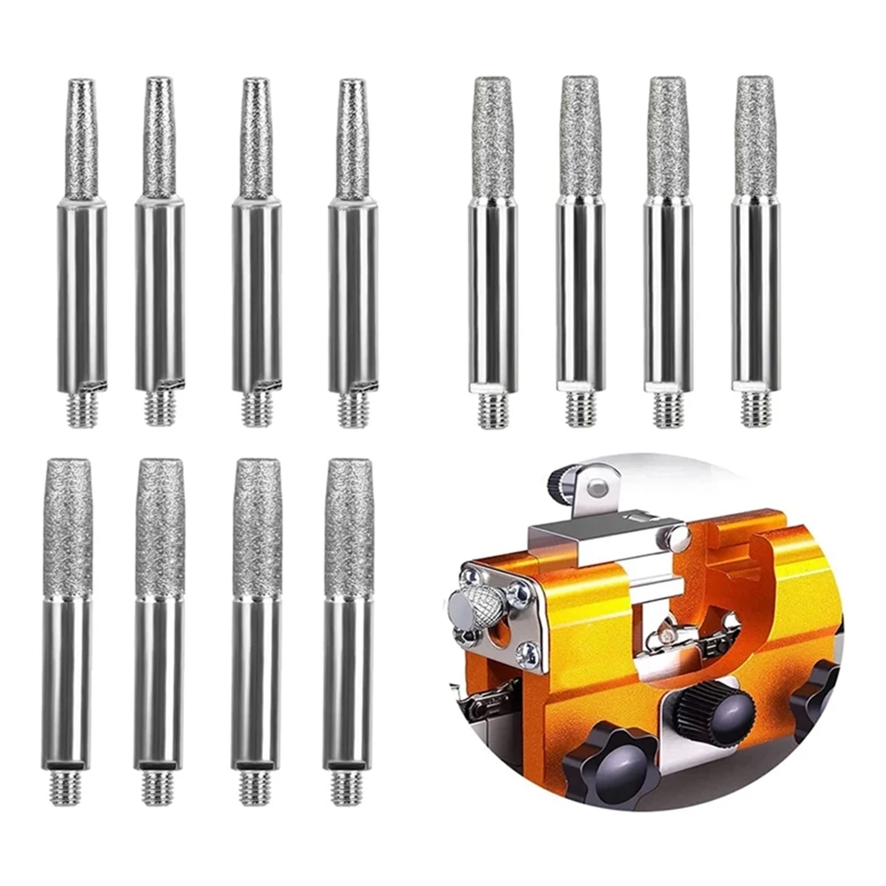 

12pcs Carbide Burrs Chainsaw Sharpener Stone File Chain Saw Jig Sharpening Head 4/4.8/5.5mm Hand Grinder Grinding Tools