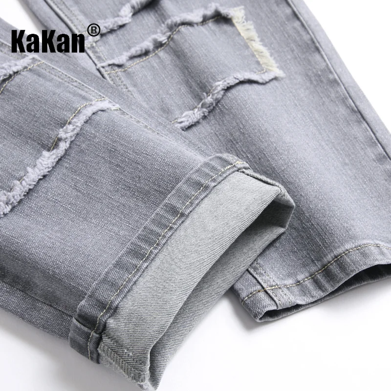 Kakan - New Street Stretch Slim Fit Small Foot Mid Rise Men's Jeans, Personalized  Grey Long Jeans K19-8835