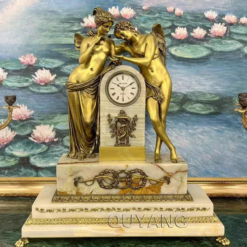 QUYANG Роскошный домашний декор антикварные настольные часы украшения камин латунь