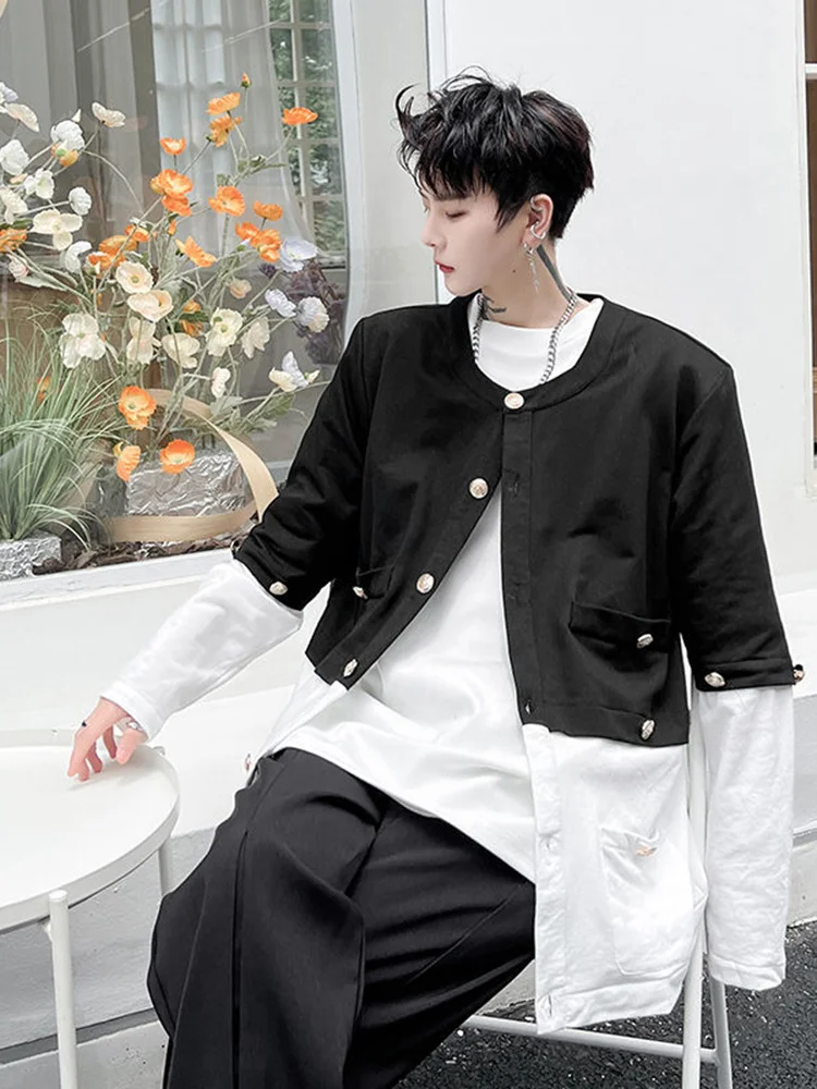 

Niche Stitched Luxury Sleeved Personality Cardigan Men Jacket 2023 New Autumn Fashion Male Coat Long Sleeve