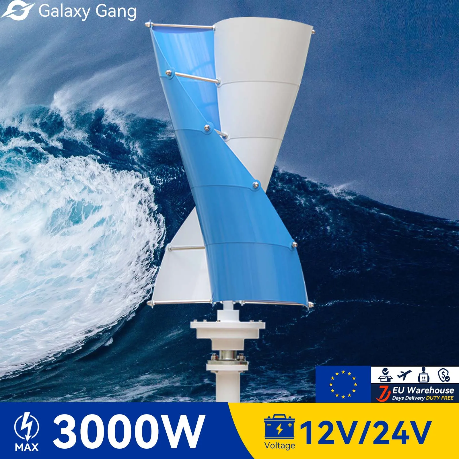 

Galaxy Gang Vertical Wind Turbine Generator 3000W 3kw 12v 24v 48v Windmills With MPPT Hybrid Controller For Home Use