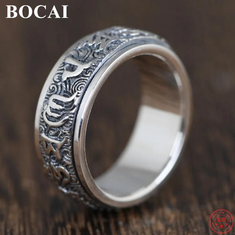 

BOCAI S925 Sterling Silver Charm Rings 2022 Popular Six Syllable Mantra Retro Totem Pure Argentum Hand Jewelry for Men Women