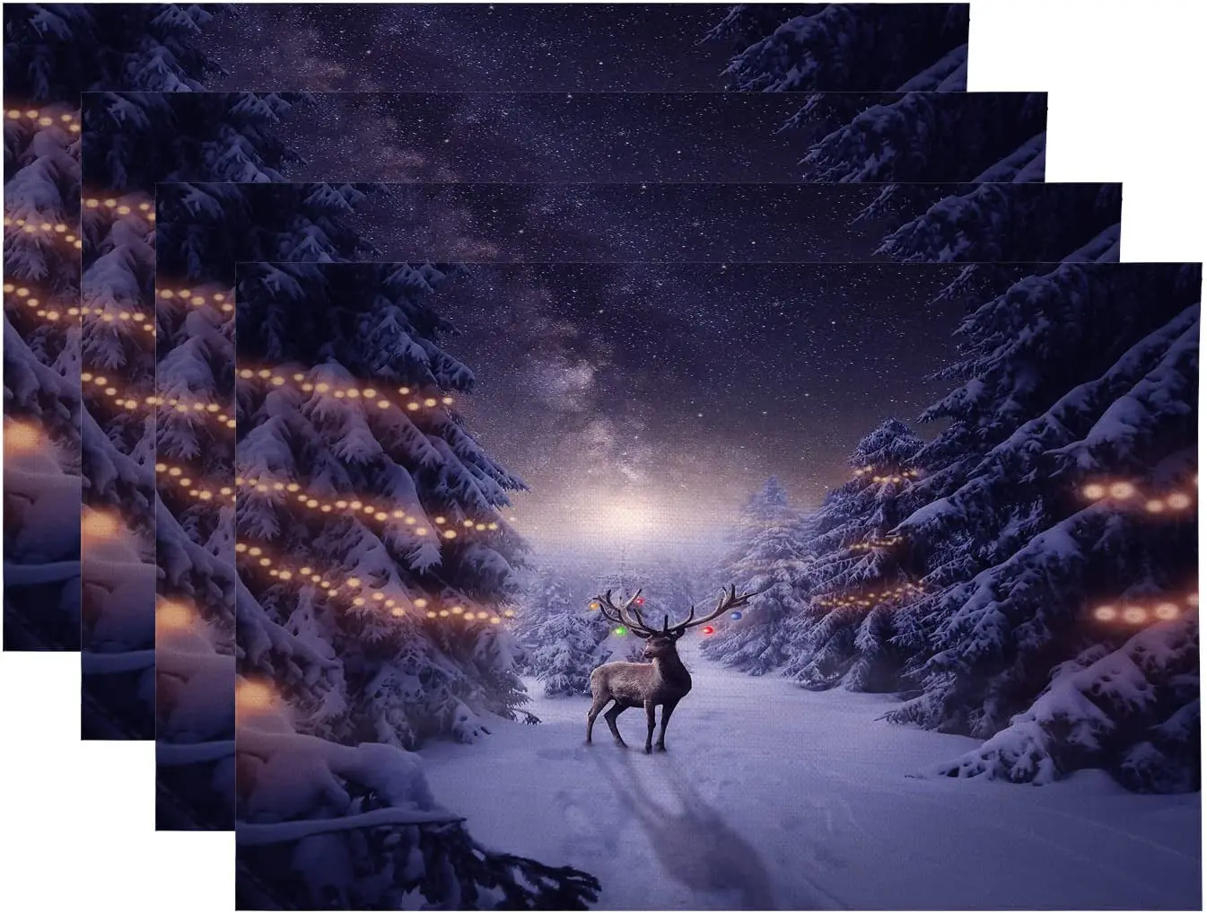 

Christmas Winter Forest Place Mat Deer Decoration In The Winter Forest Place Mats for Dining Kitchen Table Waterproof Washable