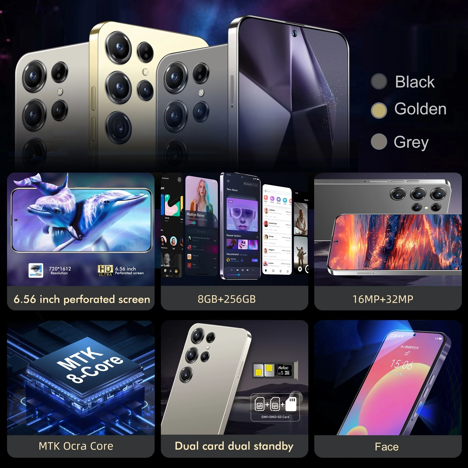Фото FUFFI-S25 Pro, смартфон Android, 6,56 дюйма, 8 ГБ ОЗУ, 256 ГБ ПЗУ, двойная SIM-карта, мобильный телефон, магазин Google Play, 16 + 32 МП, 5500 мАч, branslees №3