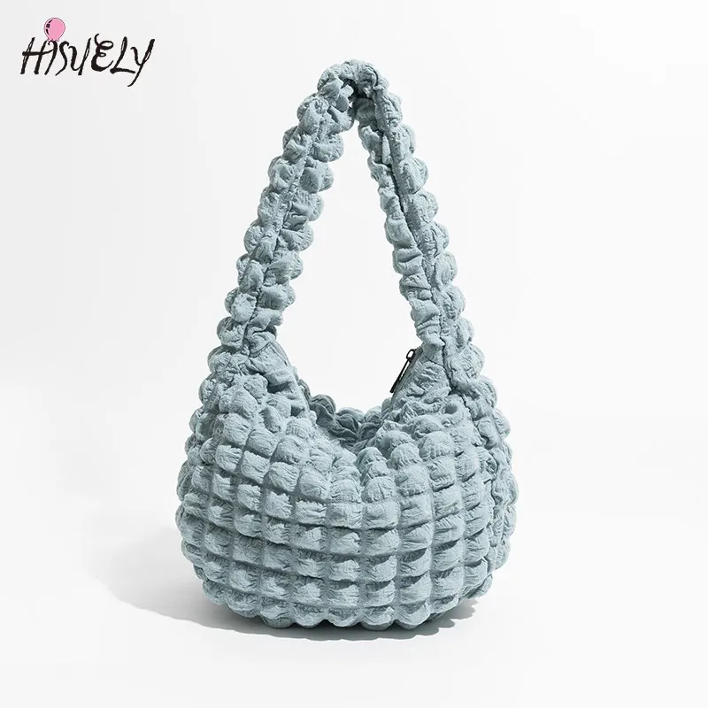 

2023 Small Quilted Puff Bubble Women Hobo Bag Korean Trend Pleated Handbag Female Travel Grocery Shoulder Purse Underarm Bag