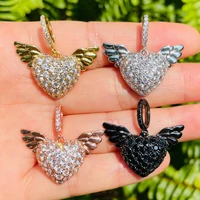5pcs 3d zirconia pave angel wing heart charm pendant for women bracelet girl necklace bangle making gold plate jewelry accessory