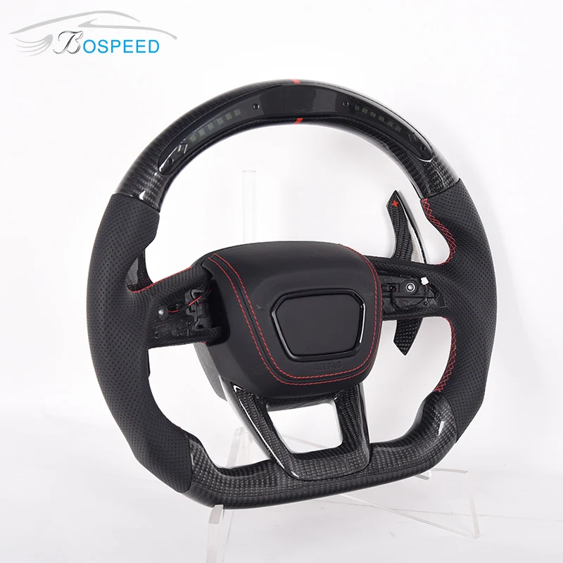 

Custom Car Steering Wheel For Audi B9 Q5 SQ5 A3 A5 RS5 RS3 S8 A7 A4 LED Gloss Carbon Fiber Black Perforated Leather