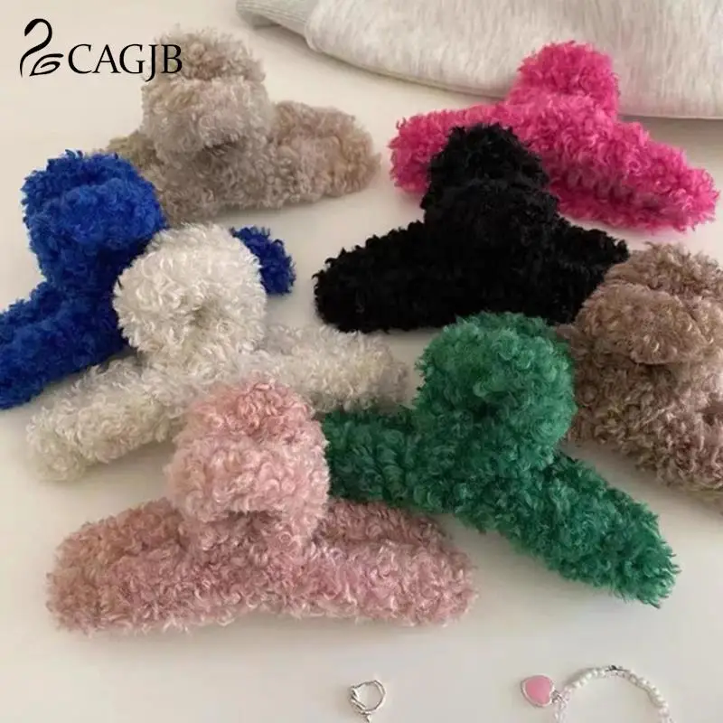 

1pcs Woolen Autumn Winter Lamb Hair Cross-grasping Clip Hair Clip13cm Fashion Shark Clip Hair Accessories