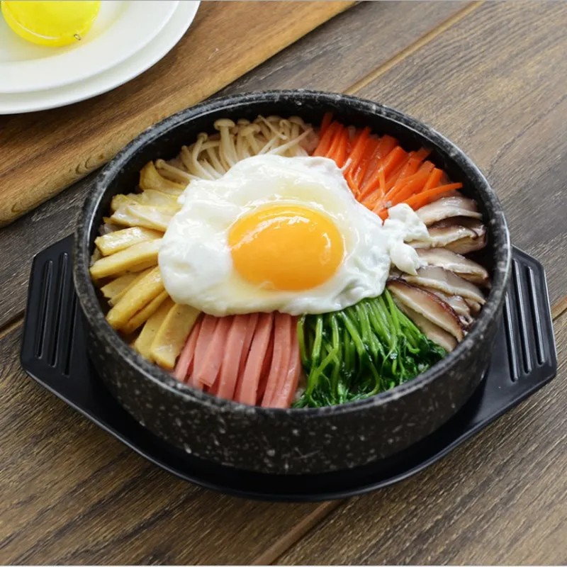 

Maifan Stone Pattern Korean Stone Pot Fish Stone Pot Bibimbap Special Ceramic Casserole To Send Tray Baking Pot kitchen Supplies