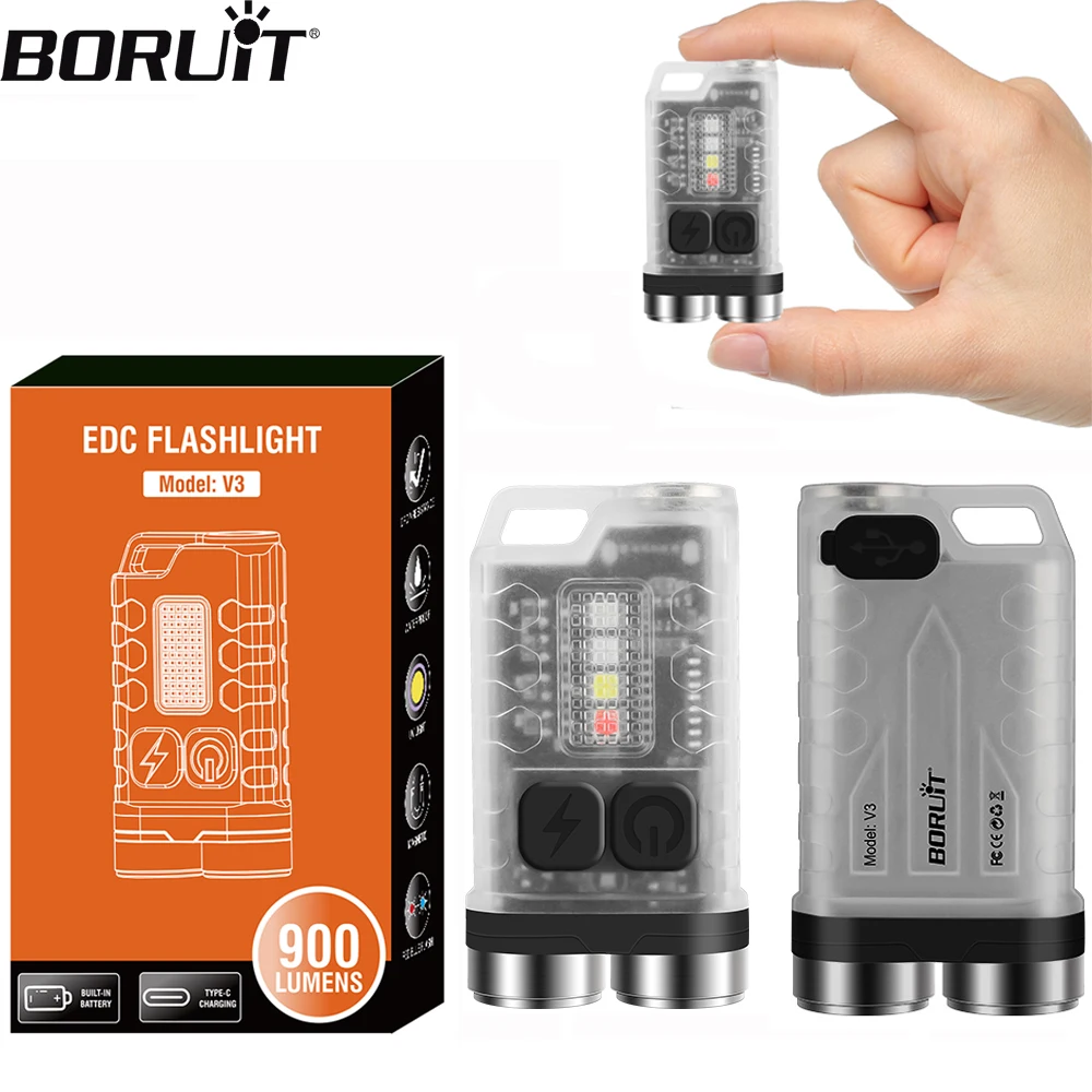 BORUIT V3 Mini EDC Keychain Flashlight Type-C Rechargeable Work Light With Magnet Portable Torch  Camping Light Pocket Lantern