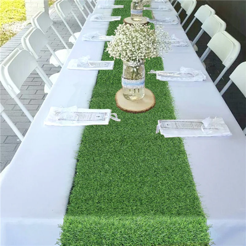 

Green Grass Table Runner Wedding Tablecloth Bridal Shower Banquet Party Decor Easter Table Centerpiece Wedding Party Decorations
