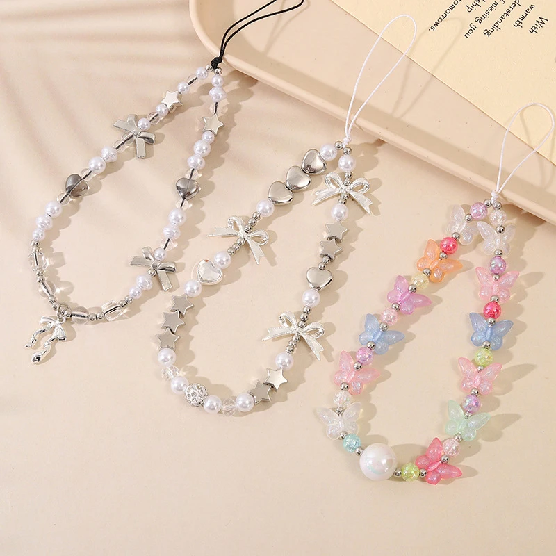 Y2K Милая крутая подвеска в виде банта украшенная бисером аксессуар для телефона