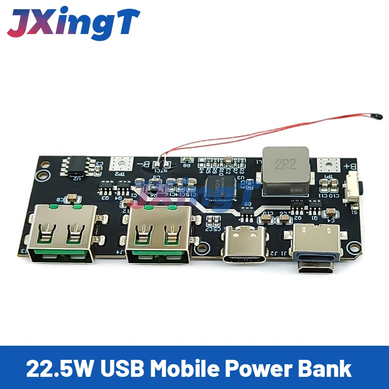 Внешний аккумулятор QC4.0 QC3.0 светодиодный с двумя USB-портами 5 В 22 А 18650 Вт Micro/Type-C USB