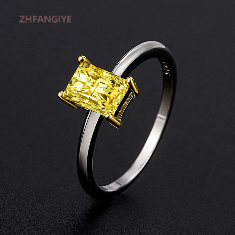 

Trendy Ring 925 Silver Jewelry Rectangle Citrine Gemstones Finger Rings for Women Wedding Party Promise Gift Ornaments Wholesale