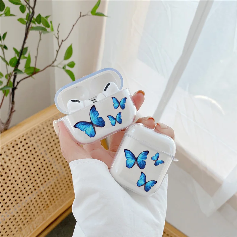 

Cute Blue Monarch Pink Butterfly Headphone Case For Airpods 2 1 Bear Animal Clear Soft Earphone Cover For Airpods Pro Bumper Bag