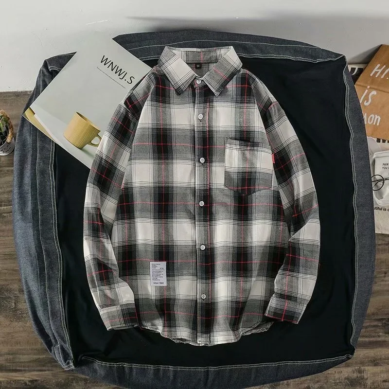 2022 New Men's Autumn and Winter Plaid Coat Long-sleeved Fashion Cool Casual Shirt Coat Loose Korean Men's Outerwear