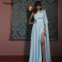 verngo light blue chiffon evening dresses one long cape sleeve arabic slit women formal prom gowns mother bride plus size