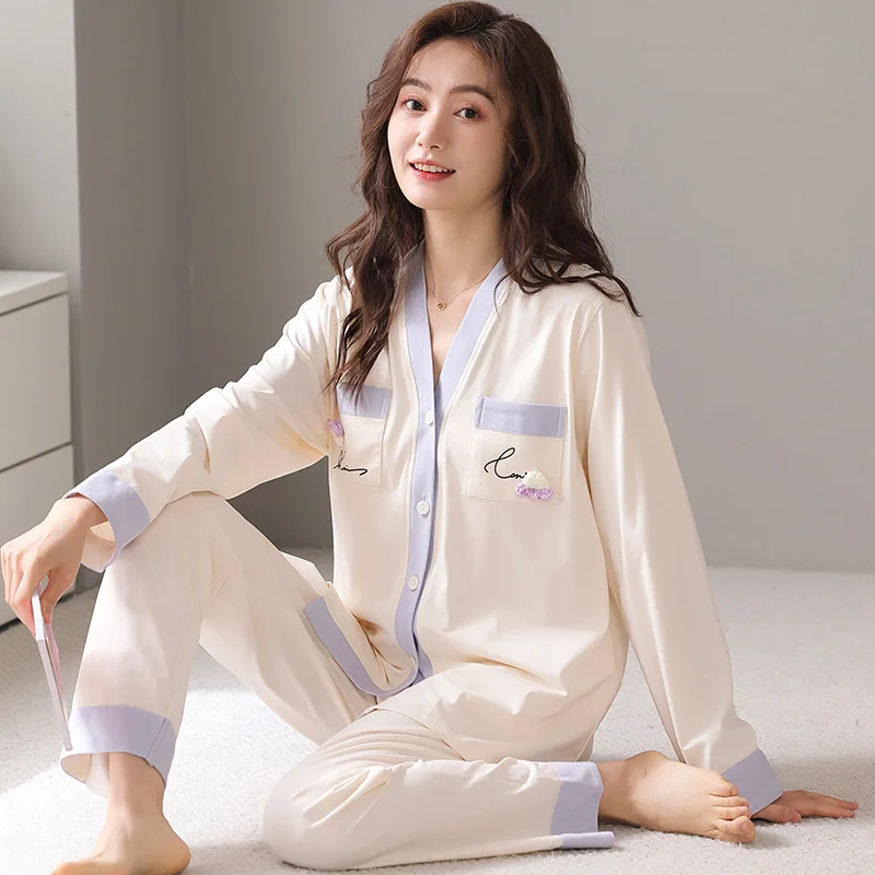 Корейская пижама Pour Femme новая осенне-зимняя одежда для сна женский комплект