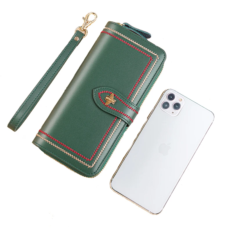 Кошелек из натуральной кожи для женщин Дамский клатч удлиненный бумажник на