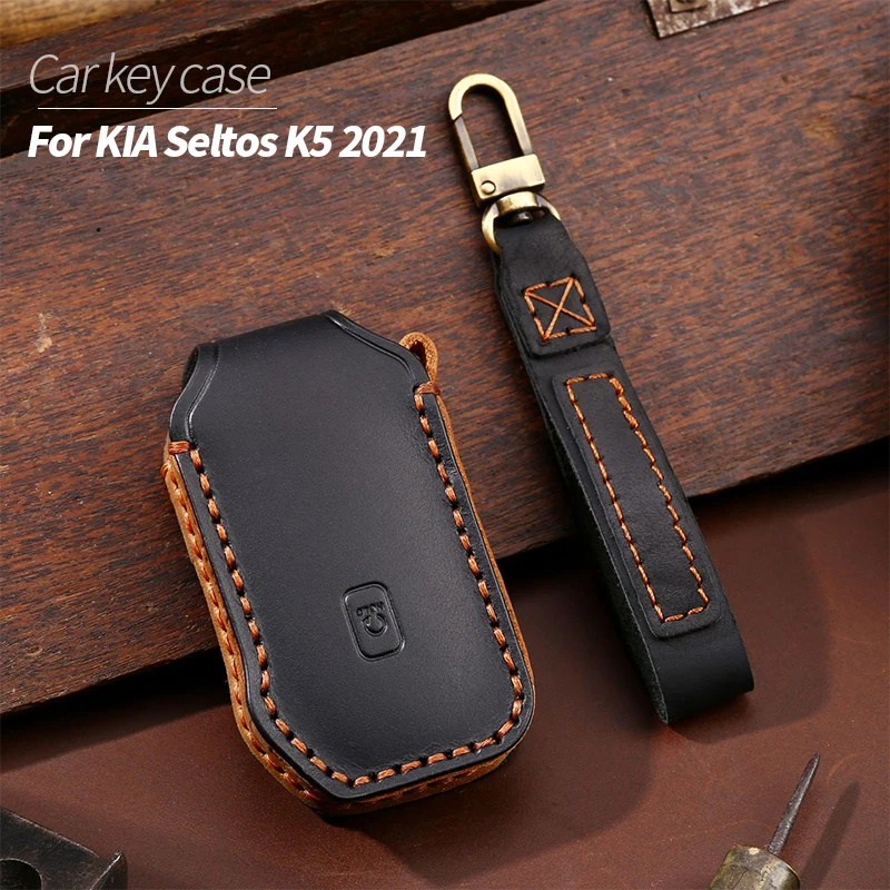 

Верхний слой кожаный чехол для автомобильного ключа чехол для KIA Seltos K5 2021 аксессуары для интерьера в стиле ретро модная сумка из воловьей ко...