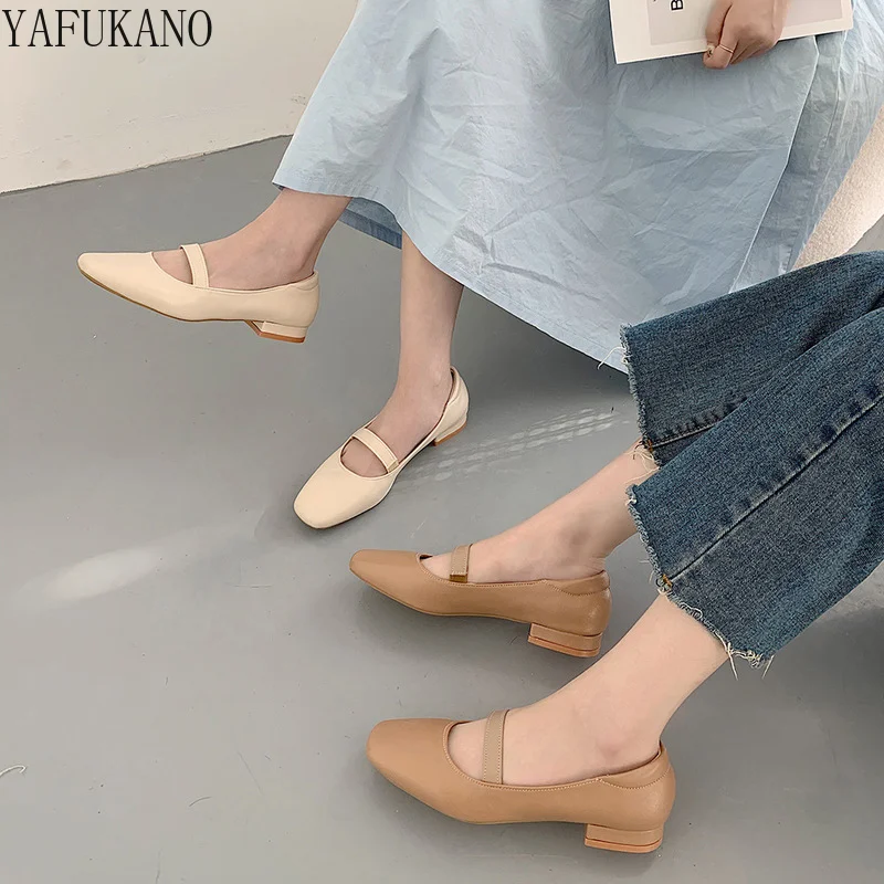 

Fairy Gentle Style Chunky Heel Single Shoes Retro Temperament Elegant Fashion Square Toe Low Heel High Heels Casual Pumps 2Cm