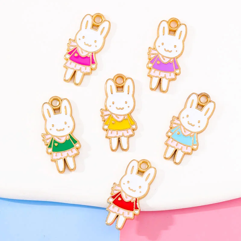 

20Pcs 10*20mm Handmade Birthday Gift Colorful Enamel Cute Rabbit Jewelry Craft Supplies DIY Necklace Bracelets Keychain Pendants