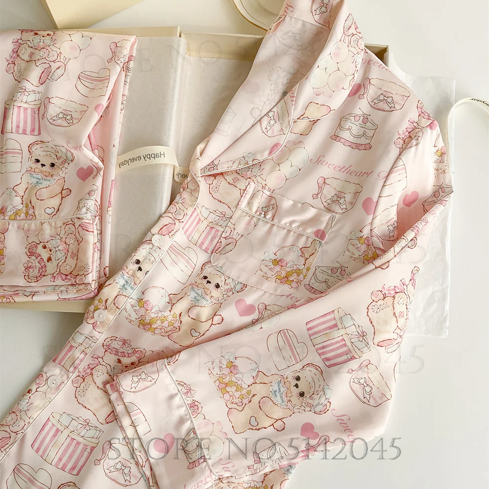 Розовый пижамный комплект с мультяшным принтом женская одежда для сна весна-лето